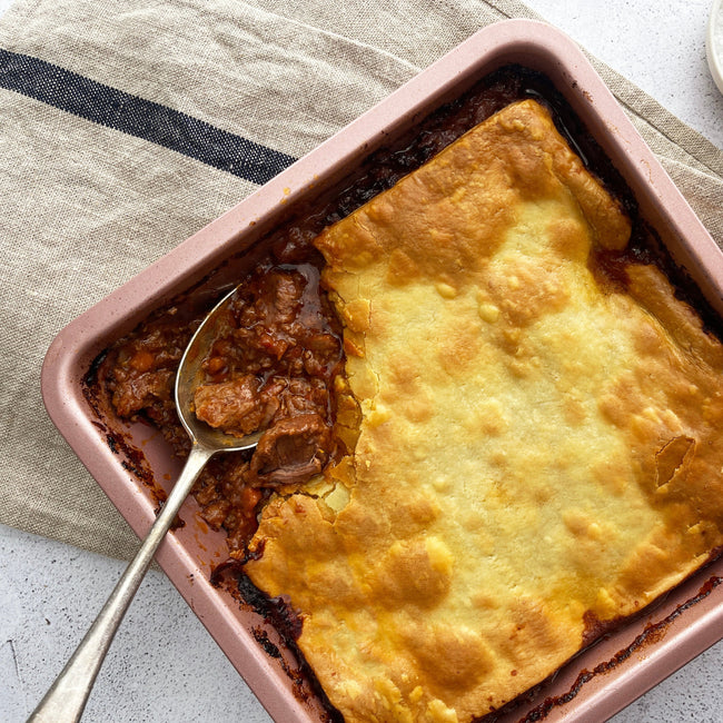 Braised Beef, Barley & Red Wine Pot Pie